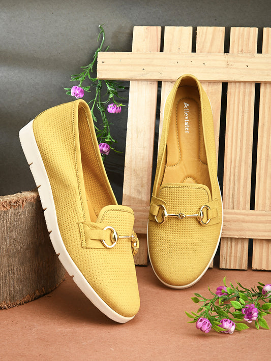 Casual Yellow Leather Ballerinas