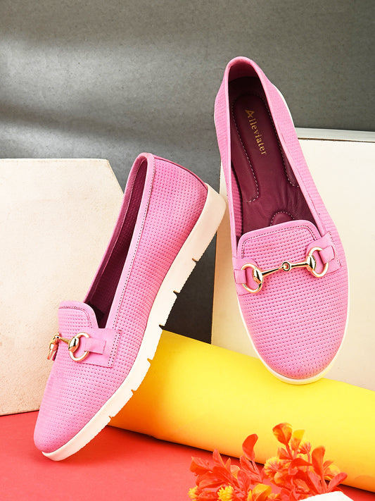 Casual Pink Leather Ballerinas