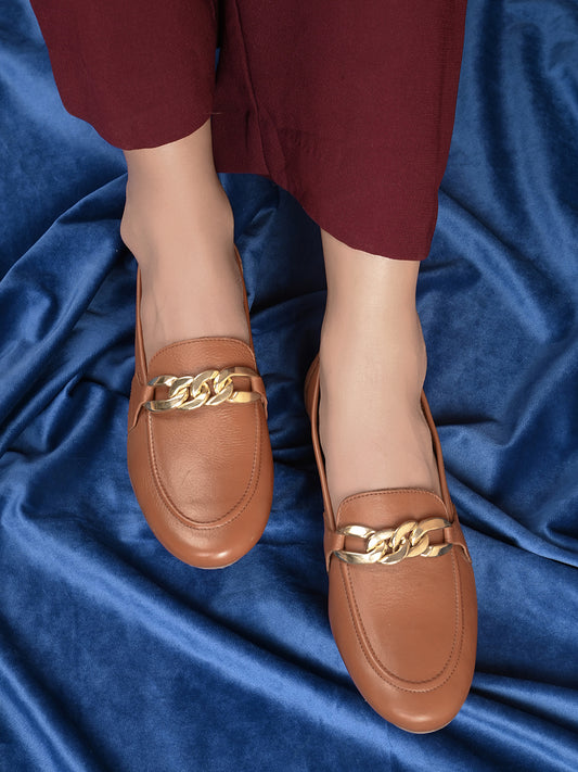 Casual Tan Leather Ballerinas