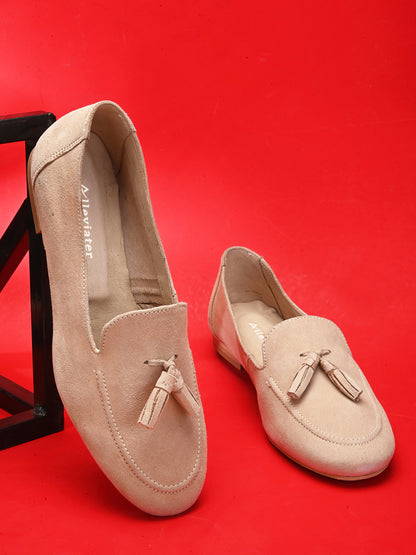 Casual Beige Leather Ballerinas