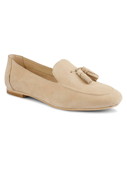 Ballerines décontractées en cuir beige pour femme