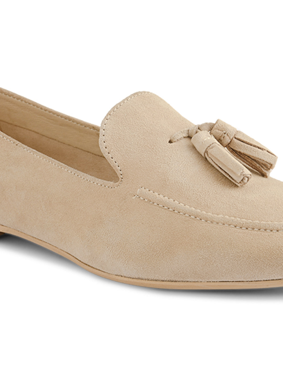 Ballerines décontractées en cuir beige pour femme