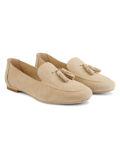 Ballerines décontractées en cuir beige pour femme