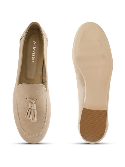 Ballerines décontractées en cuir beige pour femme