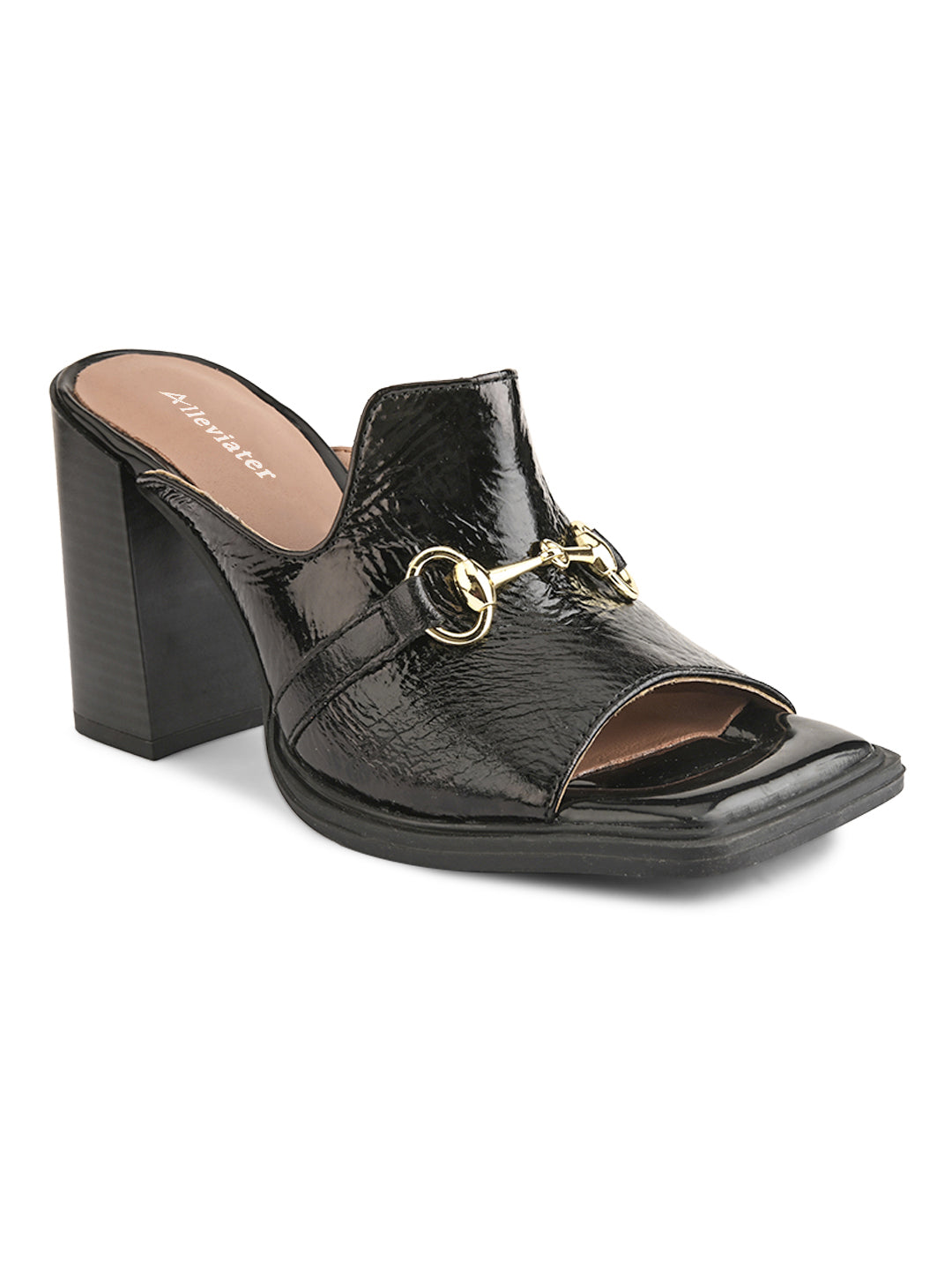 NOVI MID HEEL SANDALS BLACK LEATHER - Jo Mercer