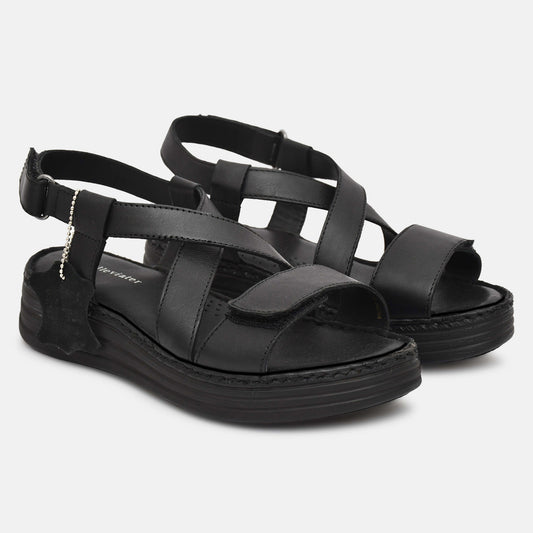 Black Criss Cross Strappy Leather Sandals