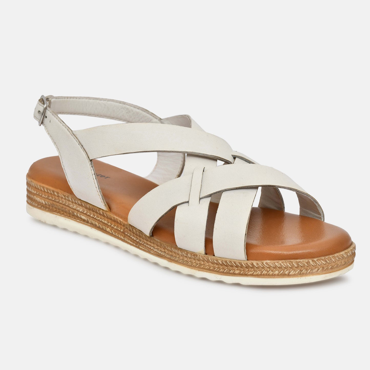 White Criss Cross Strappy Leather Sandals