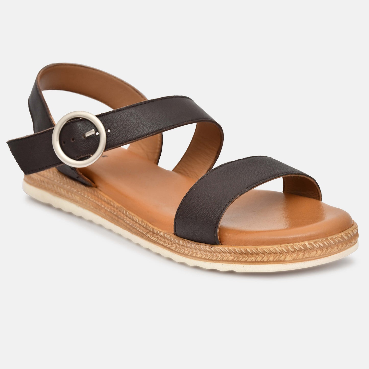 Dark Brown Platform Strappy Leather Sandals