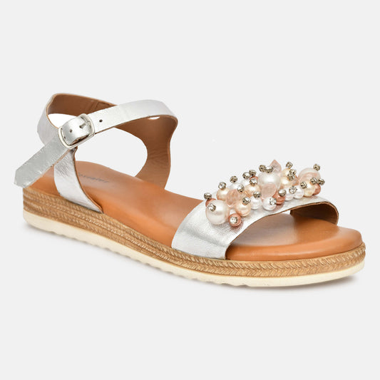 Silver Genuine Leather Sandals