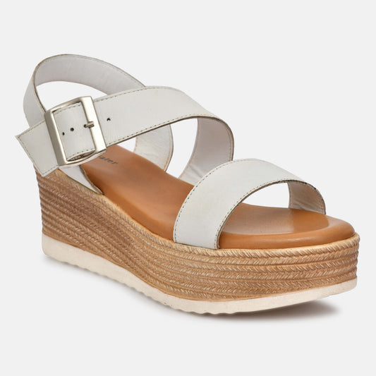 White Platform Strappy Leather Sandals