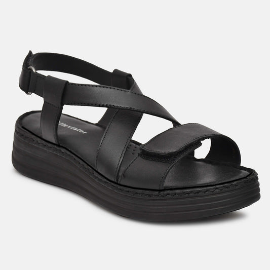 Black Criss Cross Strappy Leather Sandals