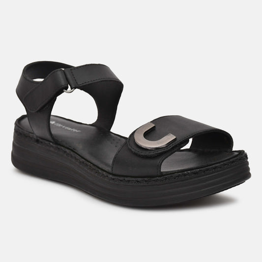 Black Genuine Leather Sandals