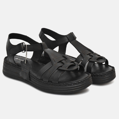 Black Genuine Leather Sandals