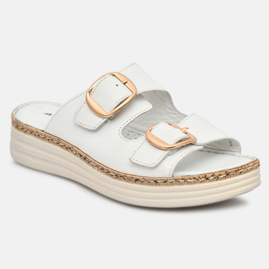 White Genuine Leather Sandals