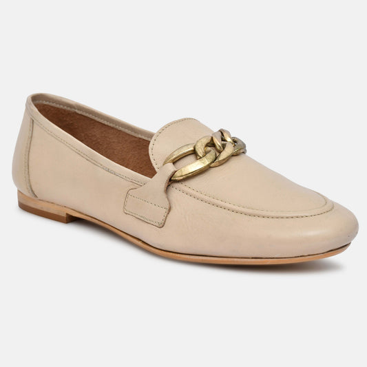 Beige Genuine Leather Ballerinas