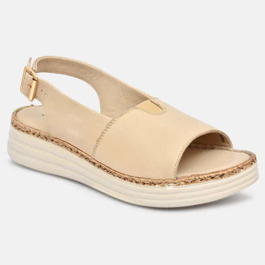 Beige Genuine Leather Sandals