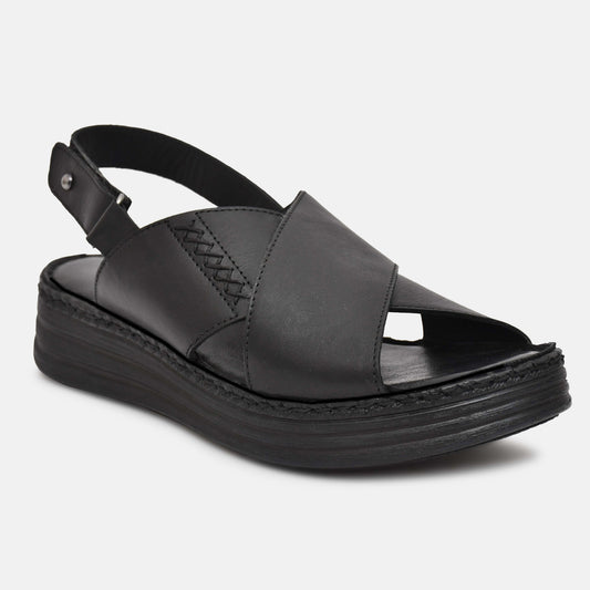 Black Genuine Leather Sandals