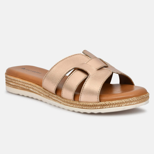 Beige Genuine Leather Slippers