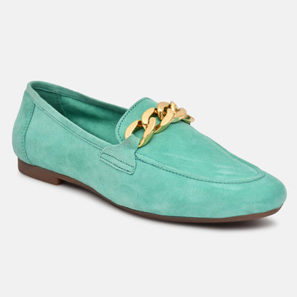 Green Genuine Leather Ballerinas