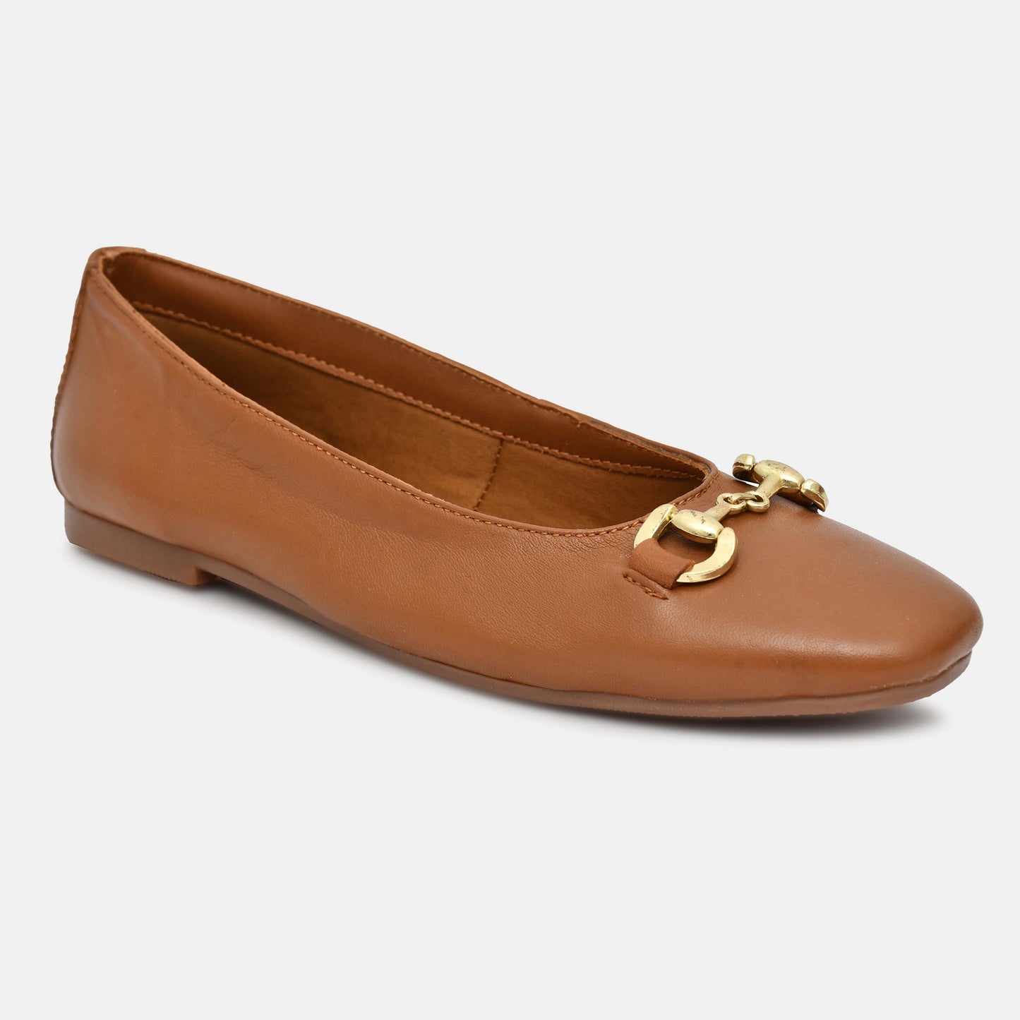 Tan Genuine Leather Ballerinas