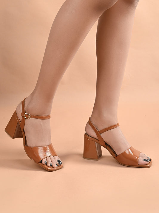 Casual Tan Premium Leather Stylish Heel Sandal