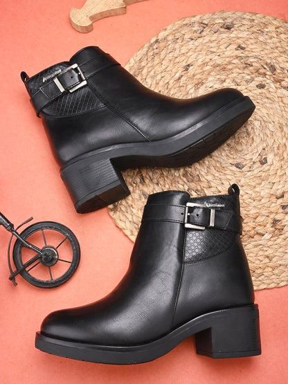 Bottes décontractées en similicuir noir pour femme 