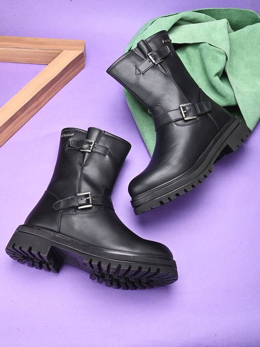 Bottes décontractées en similicuir noir pour femme 