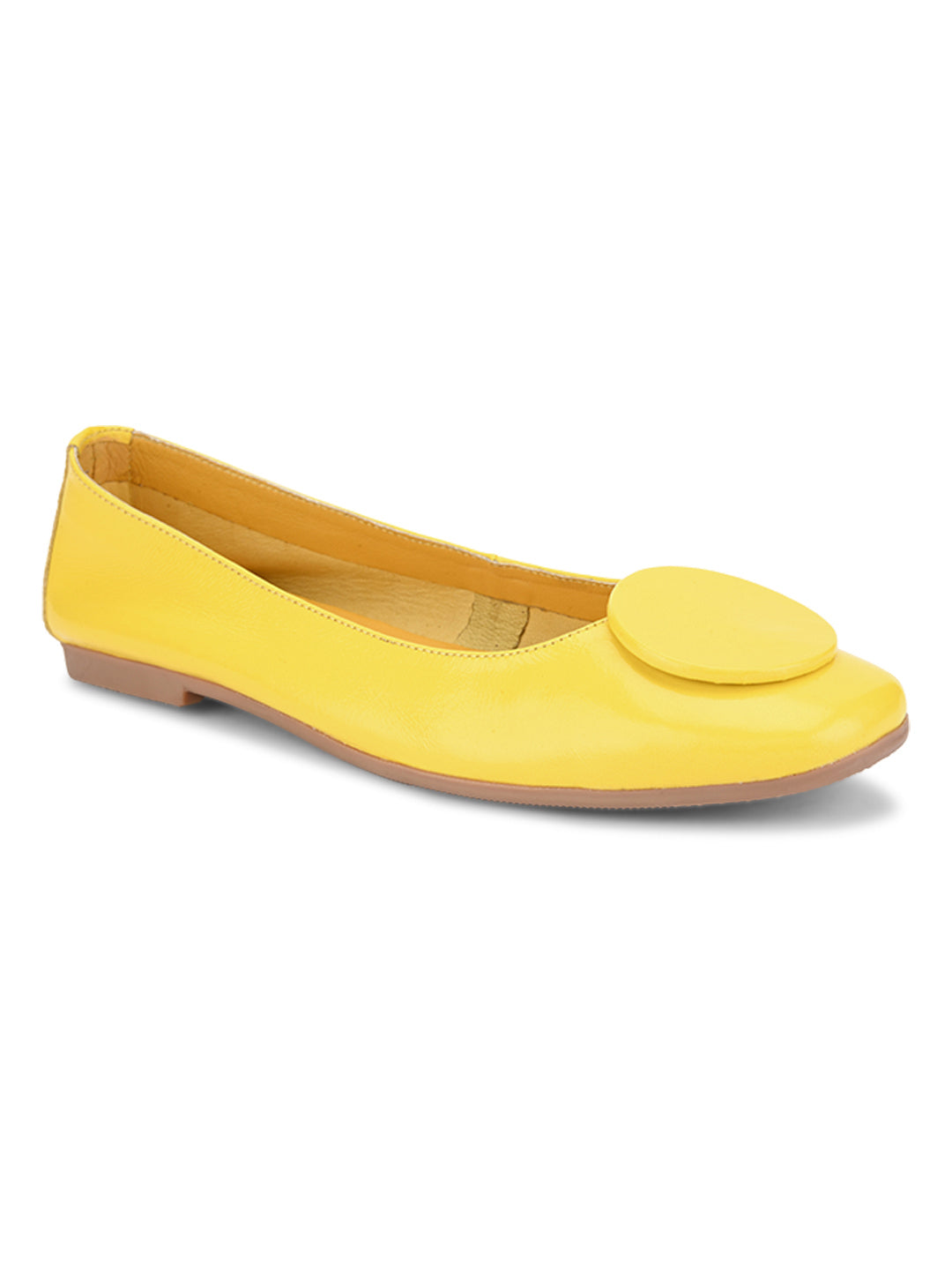 Casual Embellished Yellow Leather Ballerinas