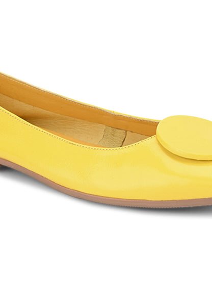 Casual Embellished Yellow Leather Ballerinas