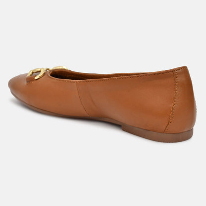 Tan Genuine Leather Ballerinas