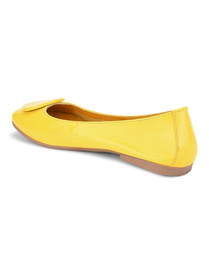 Casual Embellished Yellow Leather Ballerinas