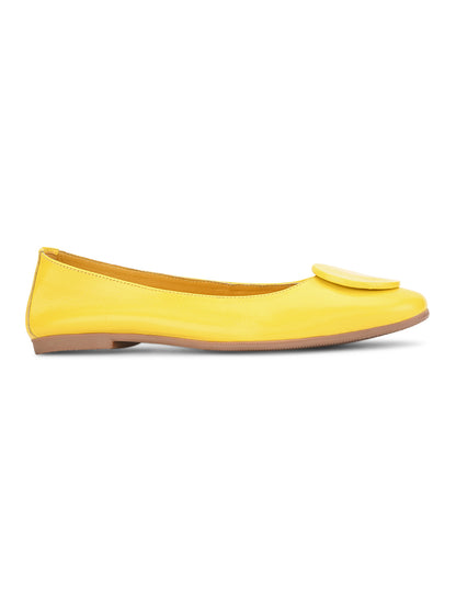 Casual Embellished Yellow Leather Ballerinas