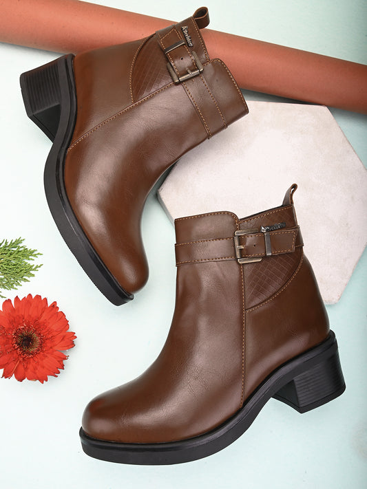 Casual Brown Leather Boots For Woman Alleviater