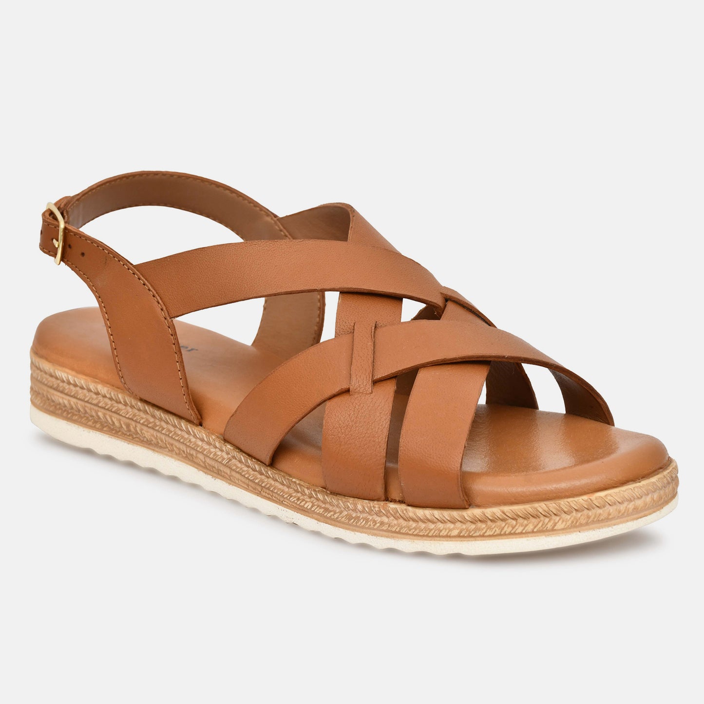 Tan Criss Cross Strappy Leather Sandals