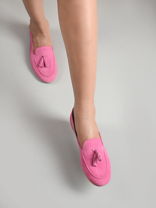 Lässige rosa Lederballerinas für Damen