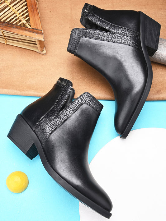 Bottes décontractées en similicuir noir pour femme 