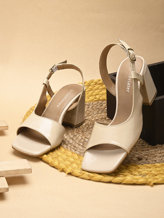 Lässige beige Leder-Heels für Damen