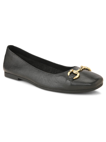 Casual Black Leather Ballerinas