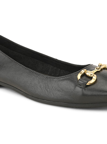 Casual Black Leather Ballerinas