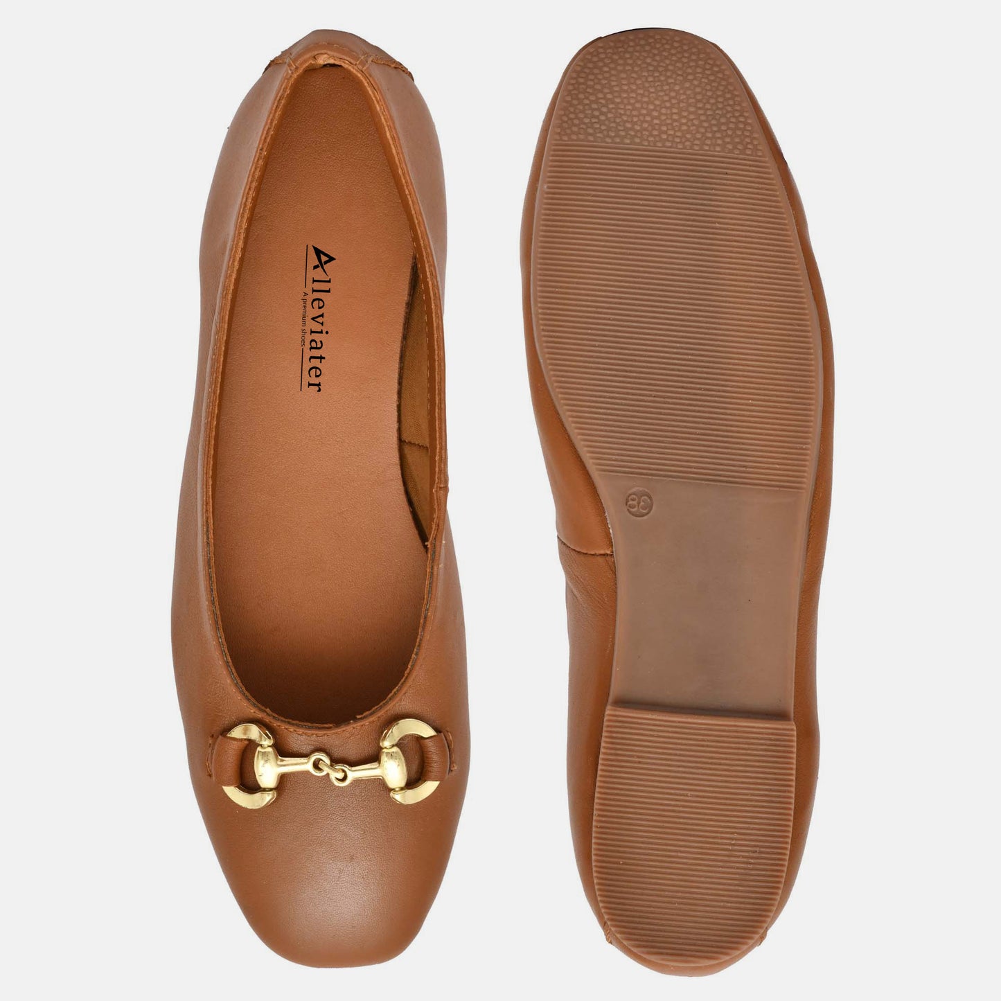 Tan Genuine Leather Ballerinas