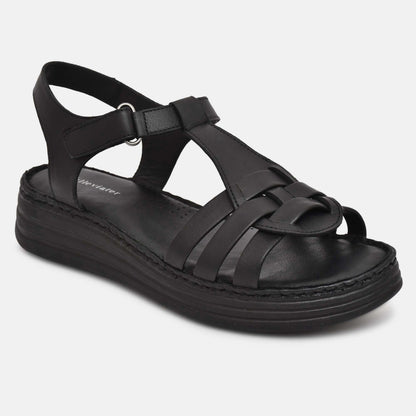 Black Genuine Leather Sandals