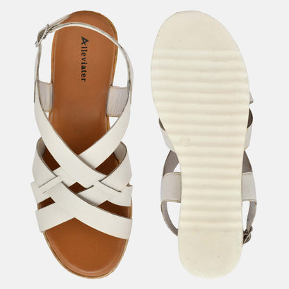 White Criss Cross Strappy Leather Sandals