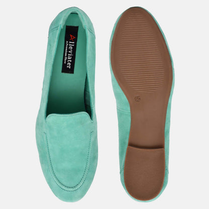 Green Genuine Leather Ballerinas