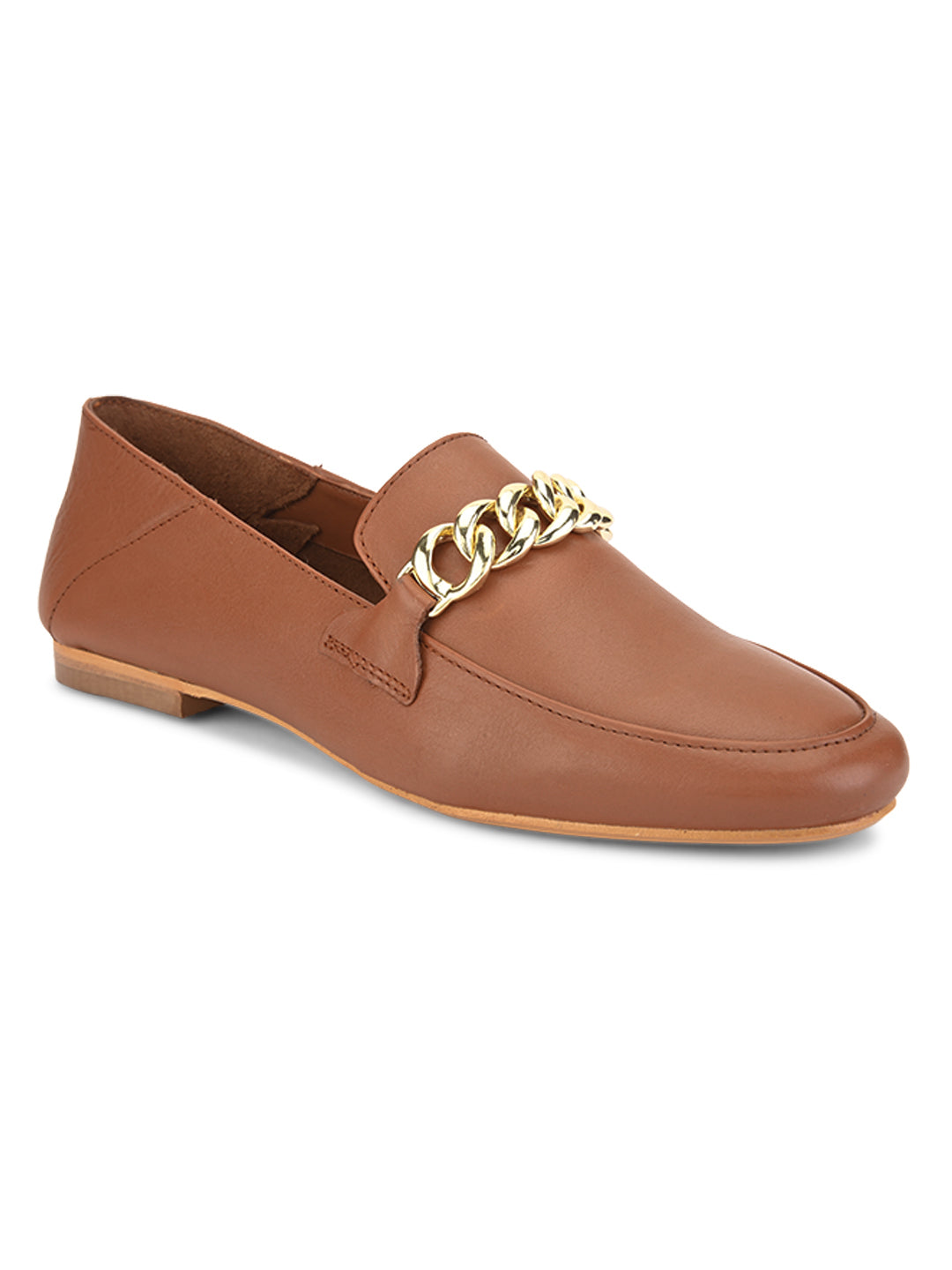 Casual Embellished TAN Leather Ballerinas