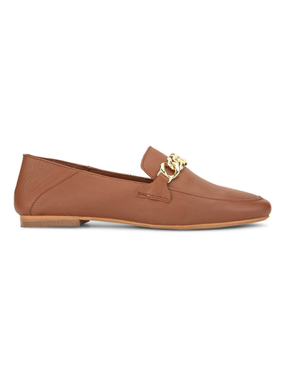 Casual Embellished TAN Leather Ballerinas