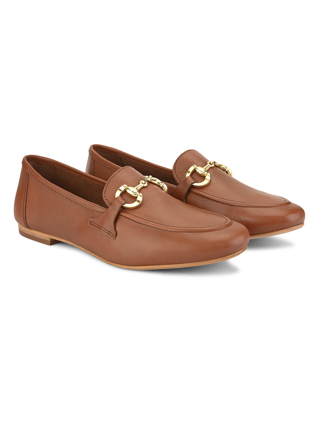 Casual Embellished Tan Leather Ballerinas