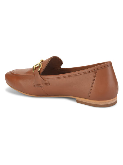 Casual Embellished Tan Leather Ballerinas