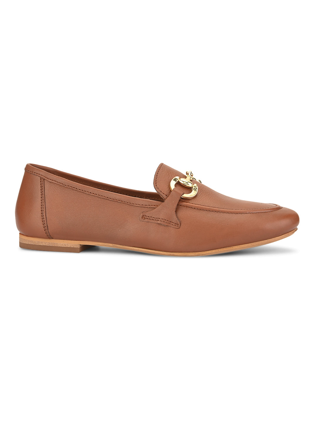 Casual Embellished Tan Leather Ballerinas