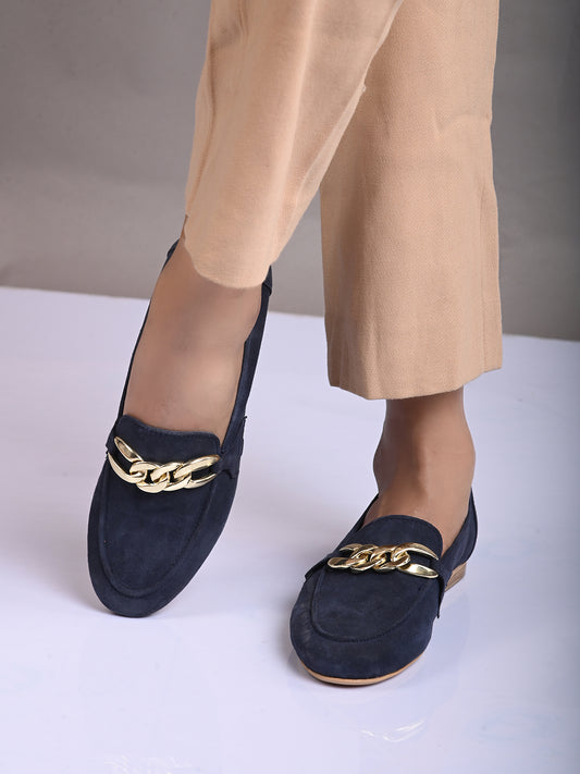 Casual Navy Leather Ballerinas