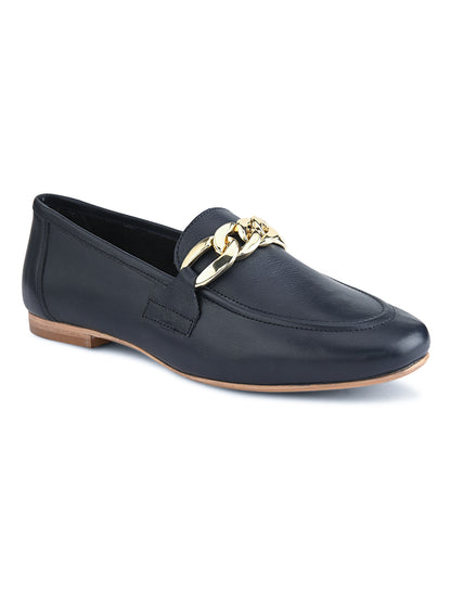 Casual Navy Leather Ballerinas